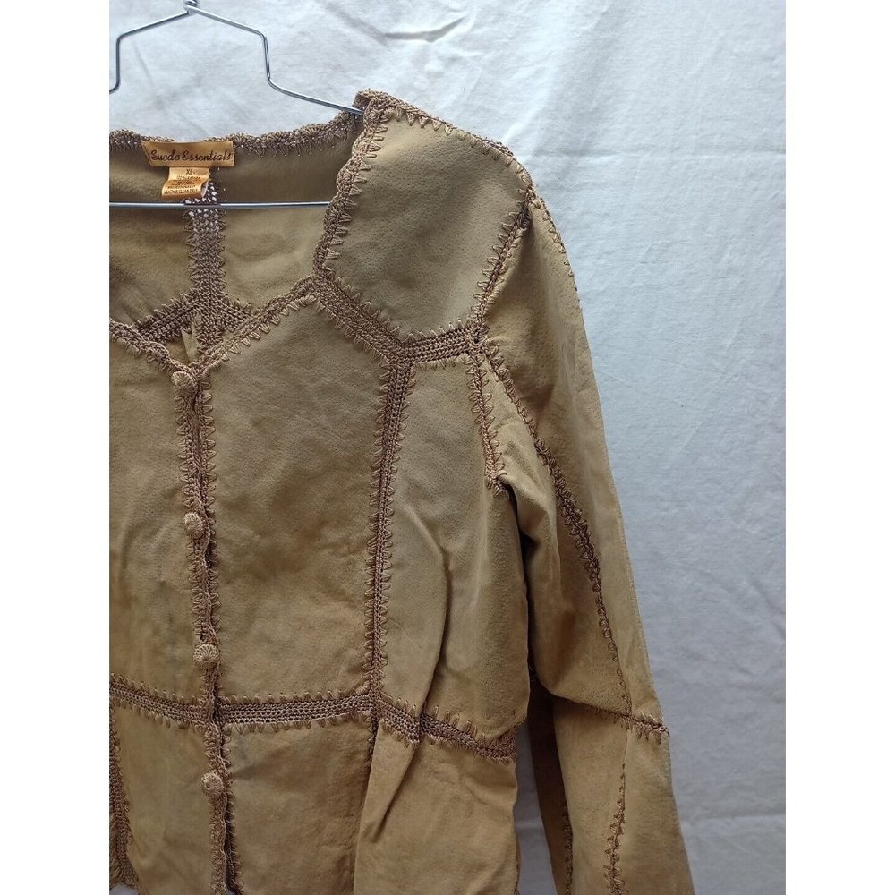 Suede Essentials Brown Patchwork Button Shirt Jac… - image 5